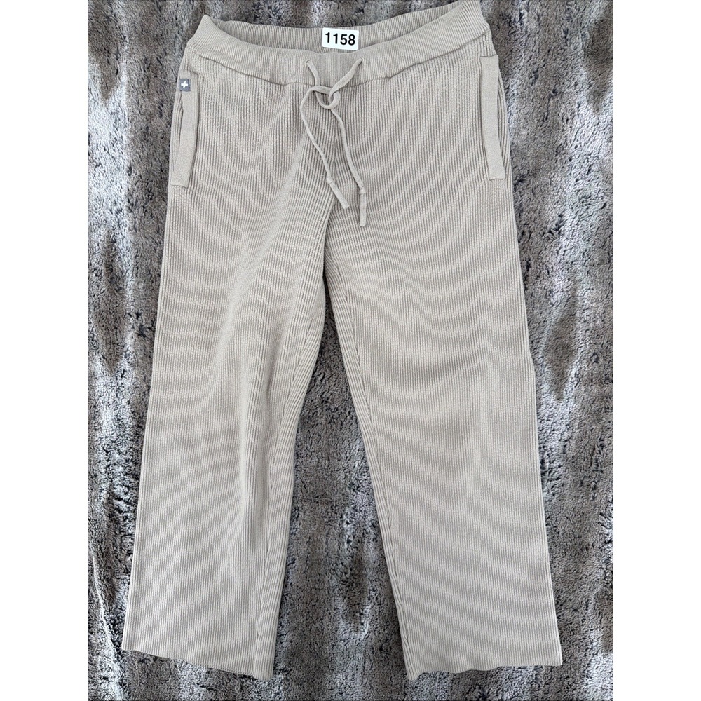 FIGS Off Duty Tan Ribbed Wide Leg Drawstring Cropped Pants Cozy Size XS